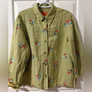 Hearts of Palm Women’s Flamingo Linen Blend Buttons Down Shirt Size 10